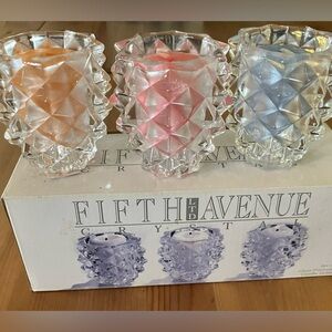 NEW Fifth Avenue Crystal Glass Pinecone Candle Holders - Set of 3, incl candles